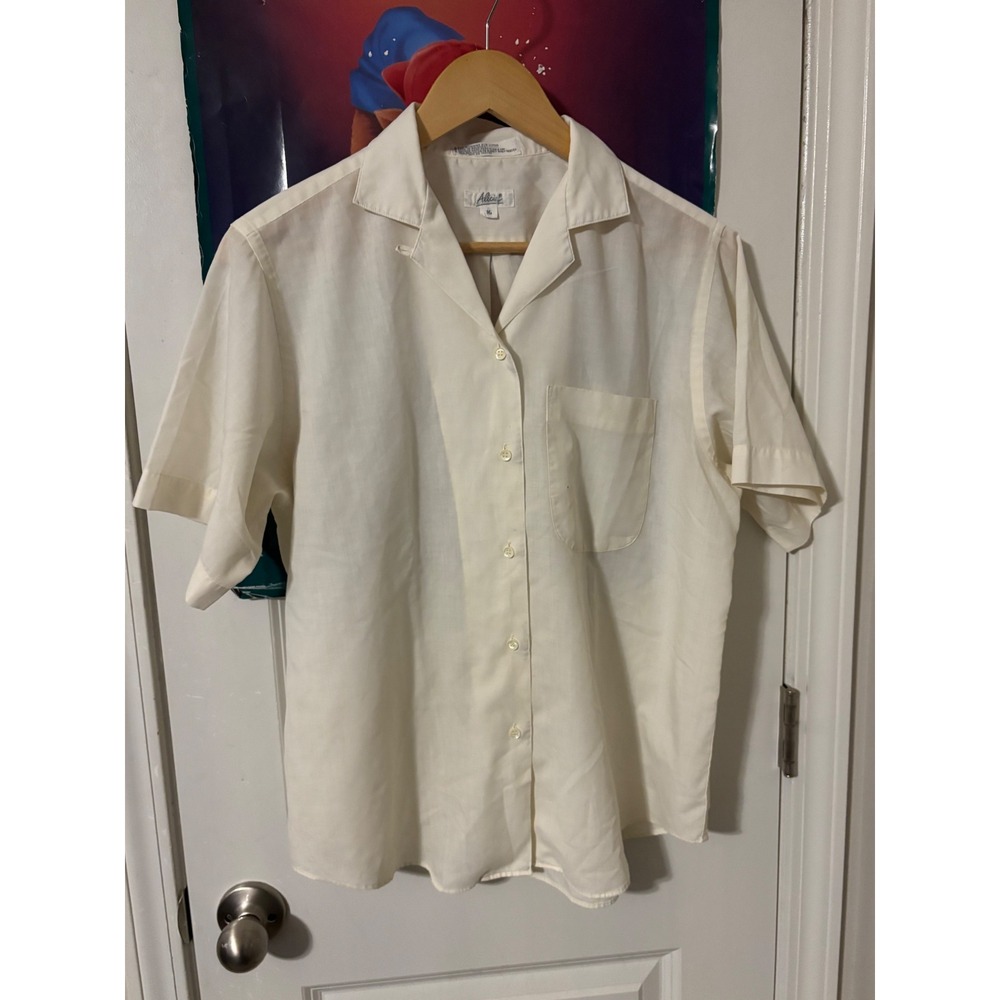 60s Alicia men's Short Sleeve Button Up Shirt Cream Size 16